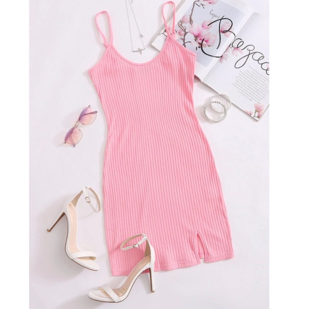 Bubblegum Pink Ribbed Bodycon Dress